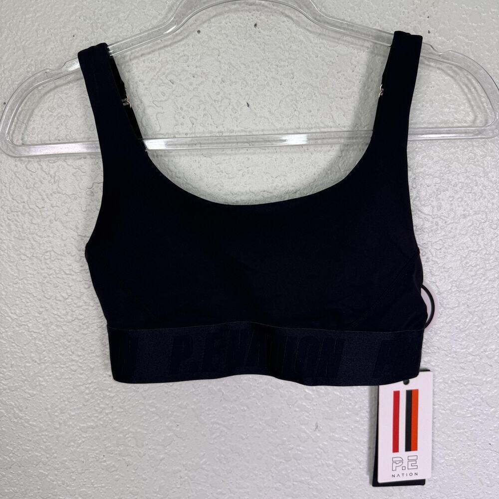 P.E Nation Backcheck Sports Bra Womens XS Black Logo Band NEW - Picture 1 of 7